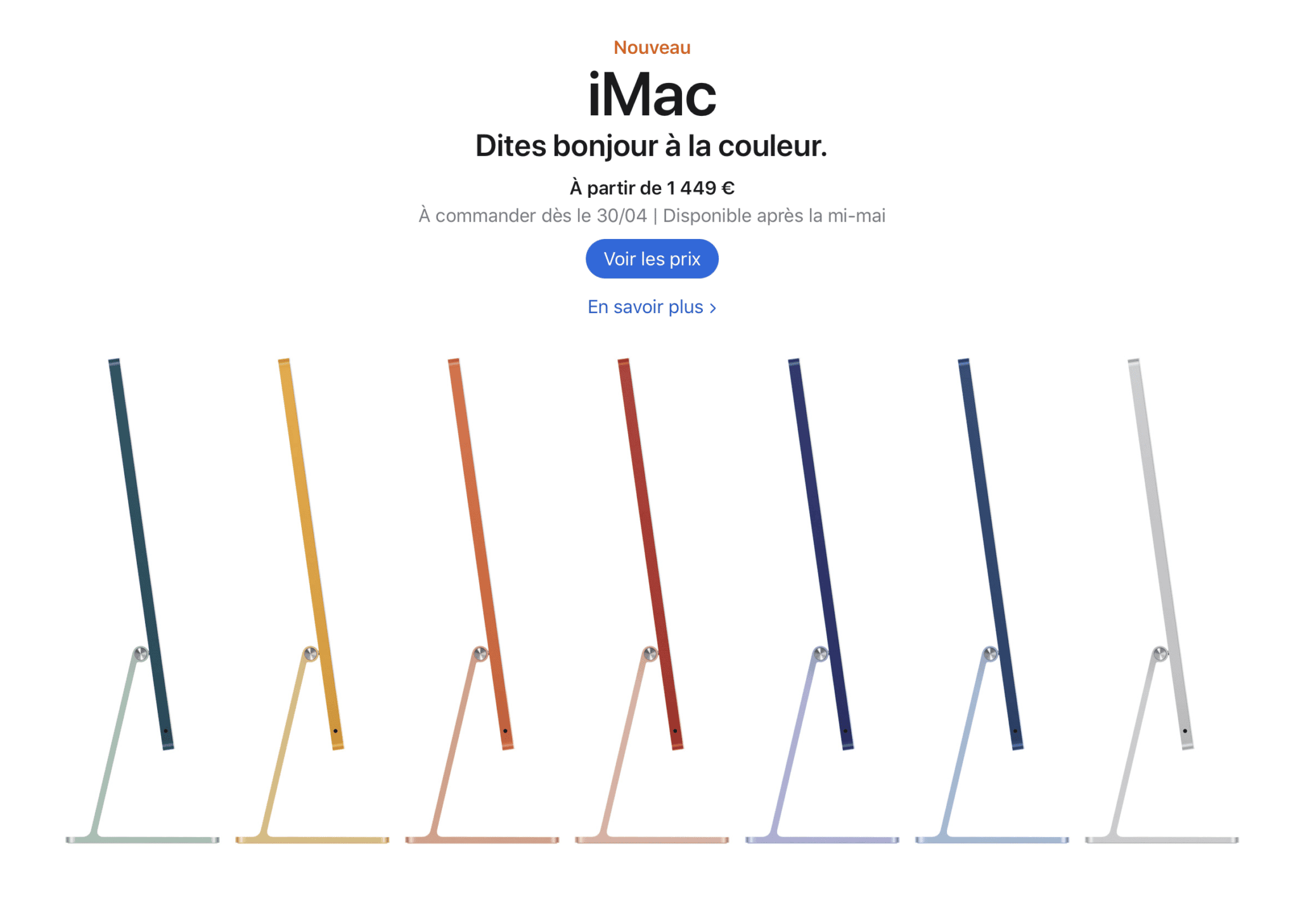 Apple iMac M1 2021 les 7 couleurs