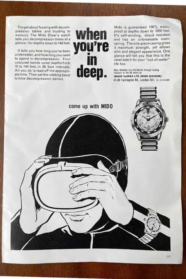 Publicité de 1968 pour la Montre Mido 5907