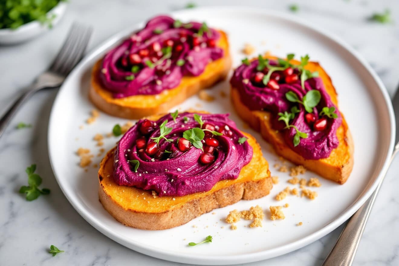 Ces tartines de patate douce au houmous de betterave vont faire chavirer votre brunch