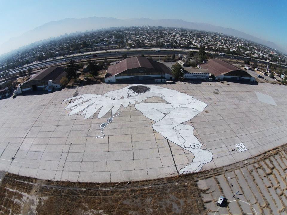 Street-art - L'homme oiseau d'Ella & Pitr à Santiago
