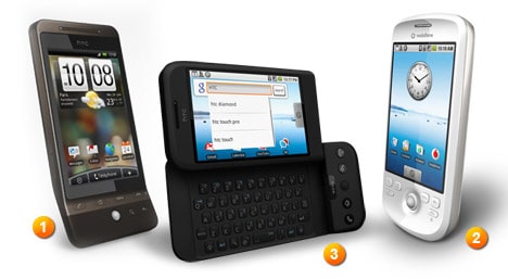 (1) HTC Hero (2) HTC Magic (3) HTC Dream 