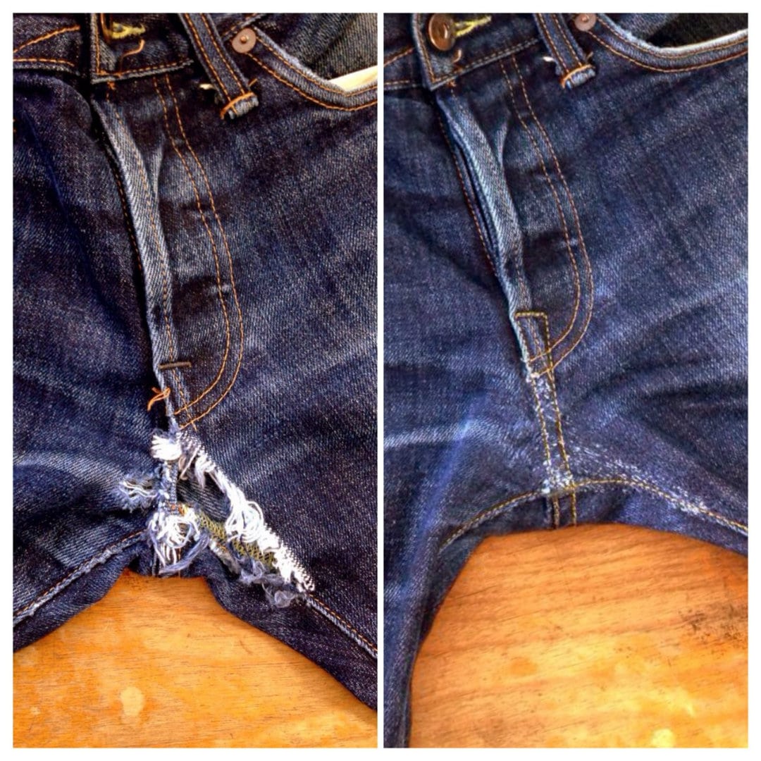 Avant-après : un jean réparé par Repair Jeans